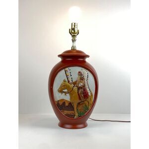 Vtg Ceramic Atlantic Mold Embossed Native American Indian Chief Table Lamp Rare